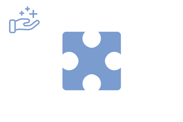 Hellblaues Puzzleteil mit Icon Hand mit Benefits