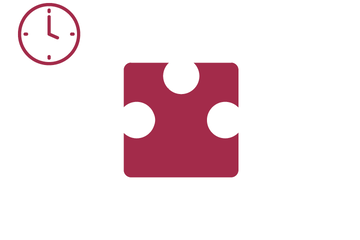 Dunkelrotes Puzzleteil mit Icon Uhr