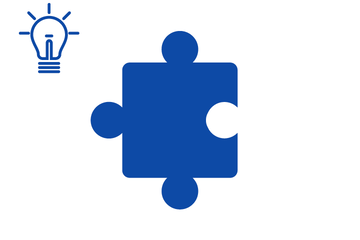 Blaues Puzzleteil mit Icon Glühbirne
